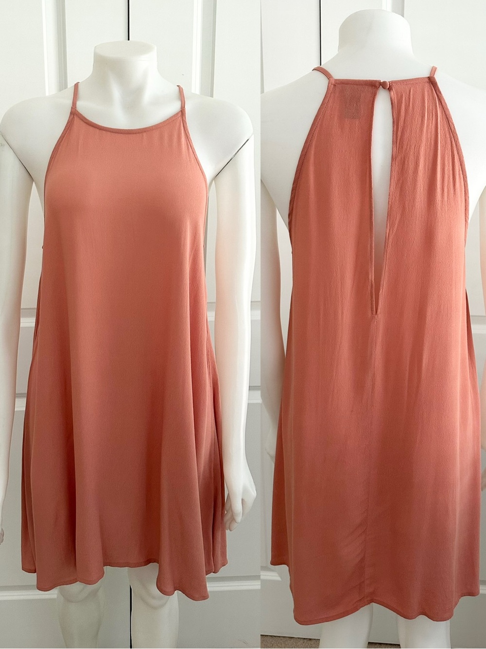 Coral Pink Lightweight Sleeveless Spaghetti Strap Loose Fit Breezy Dress